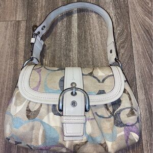 Coach White and Blue Shoulder Bag with Artistic Design